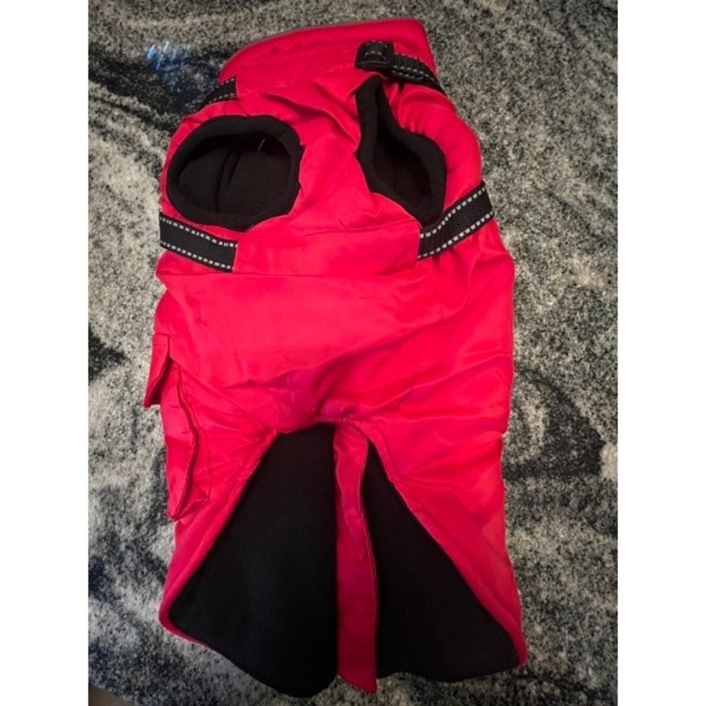 Woiil Dog Winter Vest Medium Red Fleece Lined Integrated Harness Reflective